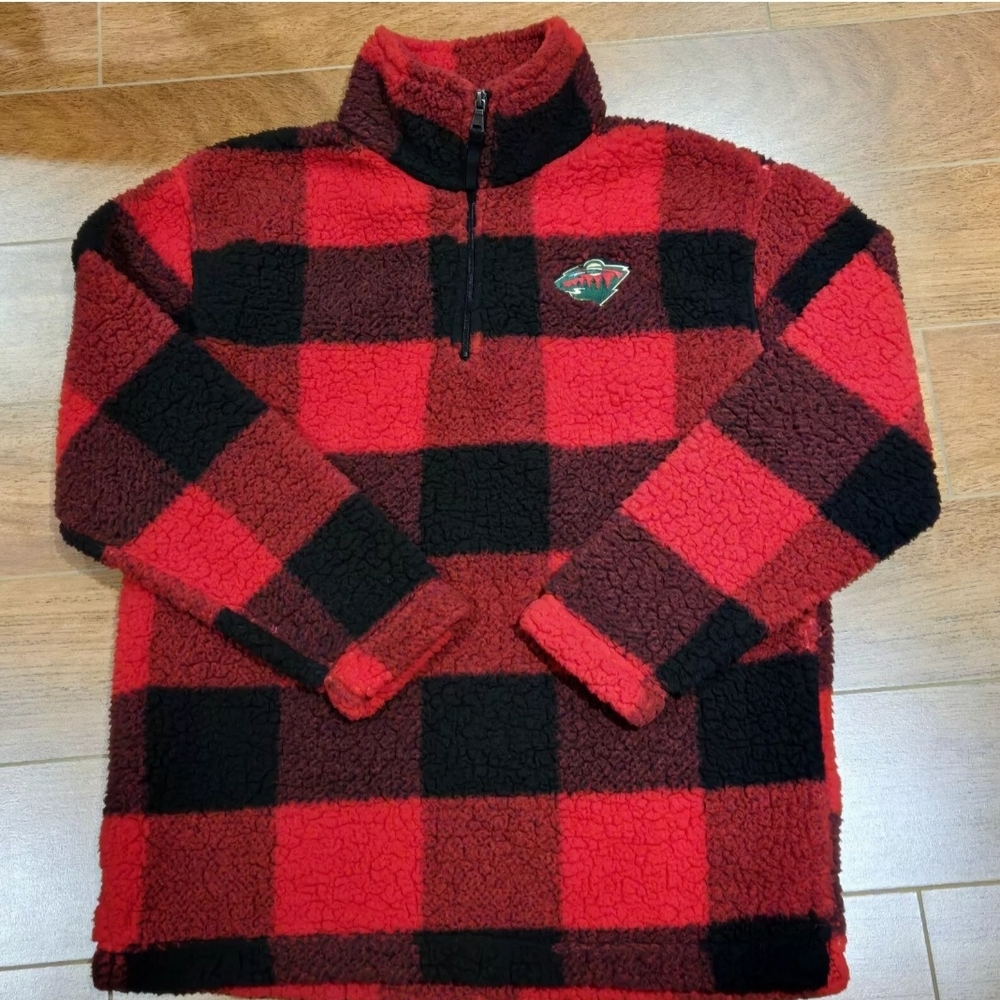 Minnesota Wild G-III 4Her By Carl Banks Women's Medium NHL Plaid Sherpa 1/4 Zip